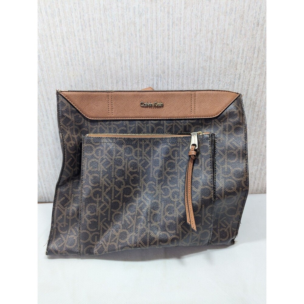 Calvin Klein Signature Monogram Tote Bag Logo Print Gold Brown ck Some Wear